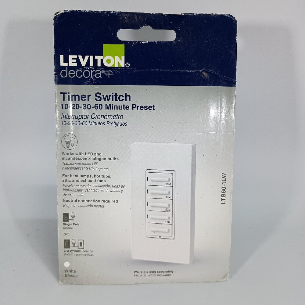 Leviton LTB60-1LW - Decora Preset Resistive/Inductive 60-Minute Countdown Timer
